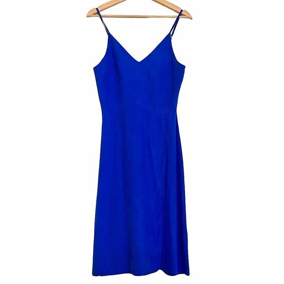 AMANDA UPRICHARD Silk V-Neck Spaghetti Strap Front Flap Midi Slip Dress - Picture 1 of 8